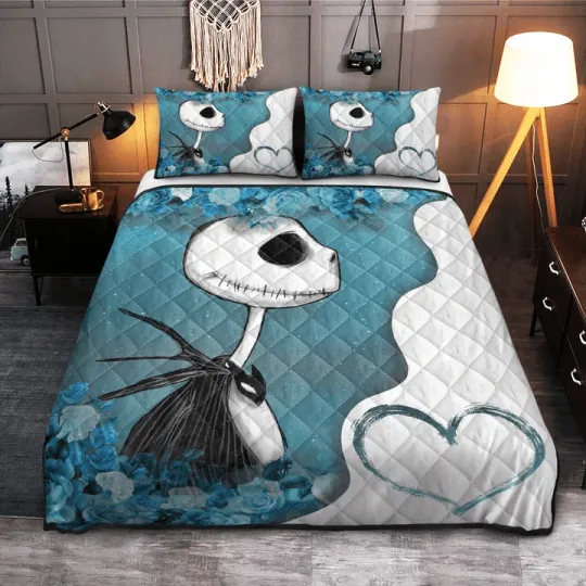 Discover Amazing White Blue Jack Skellington The Nightmare Before 3D Quilt Bedding Set