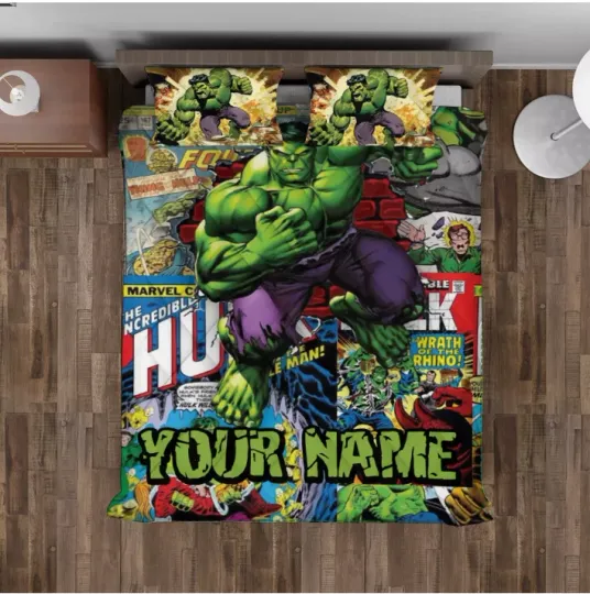 Personalized The Incredible Hulk Green Superhero Giant Hulk 3D Quilt Bedding Set