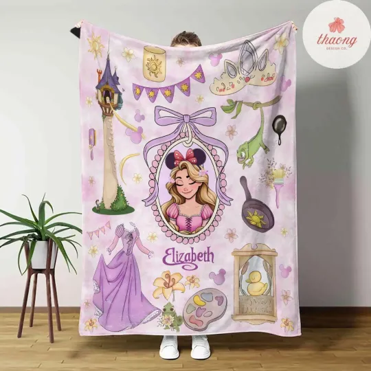 Discover Personalized Disney Rapunzel Princess blanket, Watercolor Castle Tangled