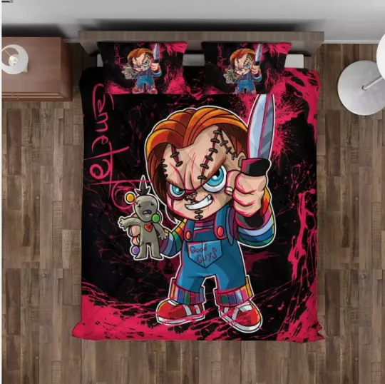 Discover Scary Chucky Doll Holding Bloody Knife Horror Killer Wanna  3D Quilt Bedding Set