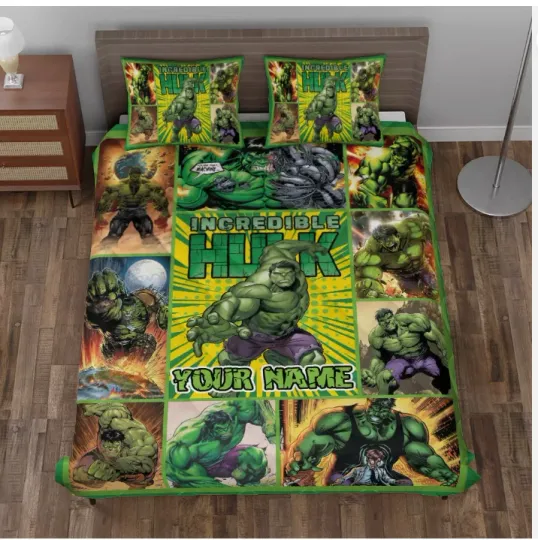 Personalized Amazing Hero The Incredible Hulk Superheroes 3D Quilt Bedding Set