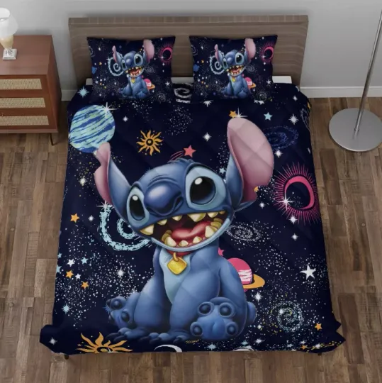 Discover Amazing Stitch On The Space Lilo And Stitch Cartoon Fans  3D Quilt Bedding Set
