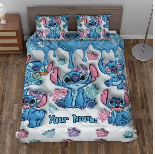 Personalized Stitch Ohana Means Family Stitch Tropical 3D Quilt Bedding Set