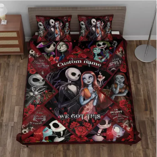 Personalized You & Me We Got This Jack & Sally Roses 3D Quilt Bedding Set