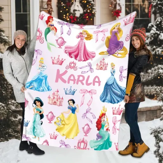 Discover Personalized Watercolor Coquette Bows Disney Princess Fleece Blanket