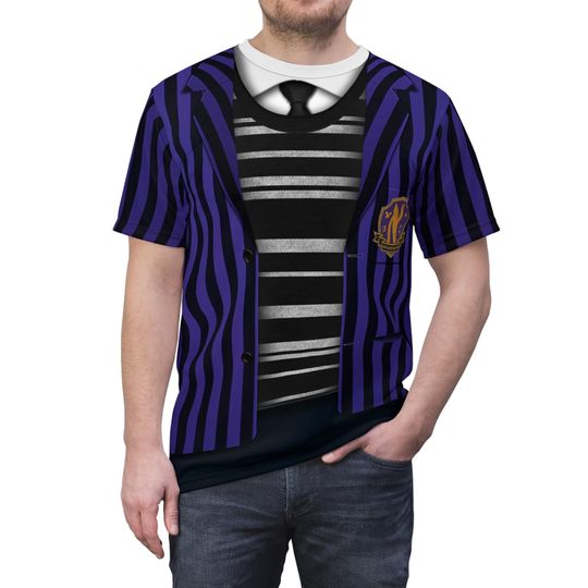 Addams Son Unisex Shirt, Purple Stripes School Uniform Costume, TV Series Cosplay, Addams Family Matching Outfit, Halloween Party Clothes
