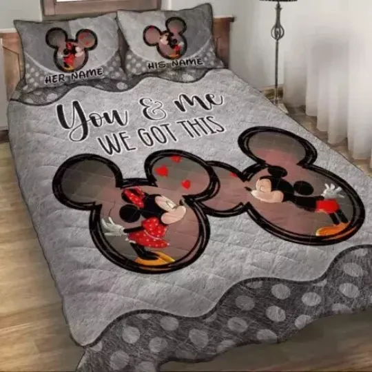Personalized Mickey & Minnie Kissing You And Me We Got This 3D Quilt Bedding Set