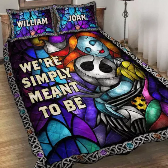 Discover Personalized Jack & Sally We're Simply Meant To Be Stained 3D Quilt Bedding Set