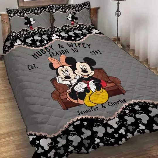 Discover Personalized Mickey & Minnie Couple Mouse Halloween 3D Quilt Bedding Set