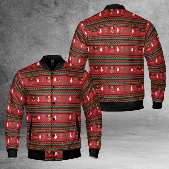 Mickey & Minnie Mouse Ears Iconic Symbols Candy Cane Sweater Pattern Jacket
