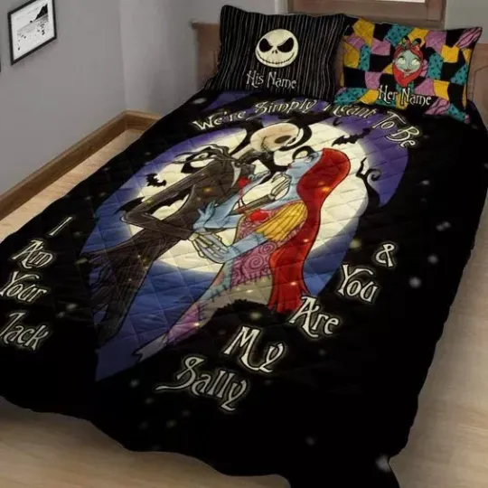 Personalized Jack & Sally We're Simply Meant To Be 3D Quilt Bedding Set