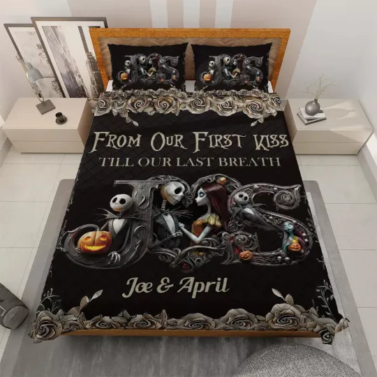 Personalized Jack & Sally From Our First Kiss Till Our 3D Quilt Bedding Set