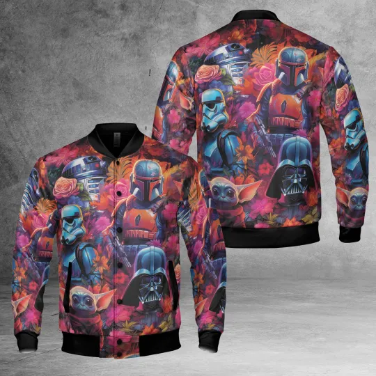 Floral Star Wars Synthwave Mandalorian The Child Star Wars Jacket