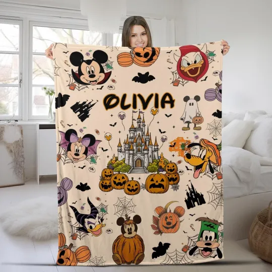 Discover Personalized Name Mk and Friends Halloween 2025 Blanket, Custom Spooky 2025
