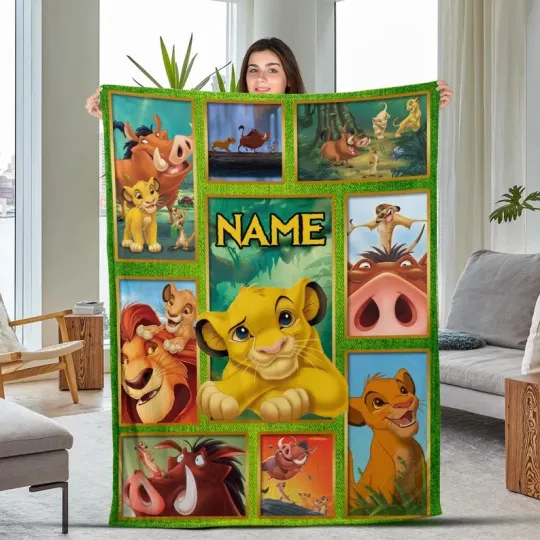 Discover Disney Lion King Simba Graphics Movie Collage Customize Fleece Blanket