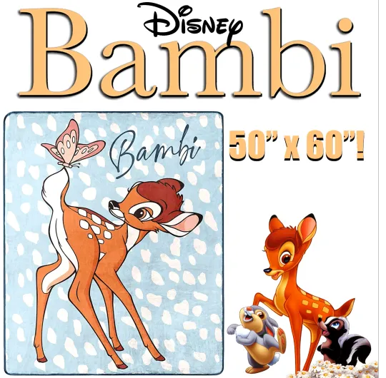 🔥Disney Bambi & Butterfly Spotted Silk Touch Fleece Throw Blanket 50" x 60" NEW