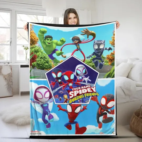 Discover Disney Spidey And Amazing Friends Movie Scenes Customize Fleece Blanket
