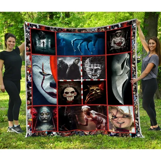 Halloween Horror Movies Blankets, Jason Annabelle Chucky Quilt Blanket