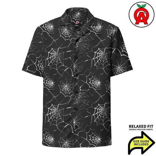 Discover Spooky Elegance meets Tropical Flair: Spider Web Hawaiian Shirt for Goth Fashion, Halloween, Nature Lovers