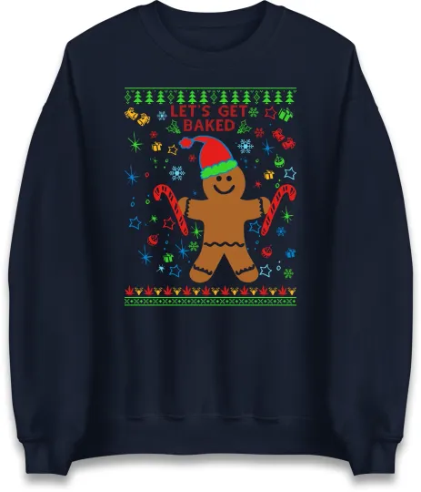 Discover Let's Get Baked Christmas Holiday Sweatshirt with Cookies Baking Design
