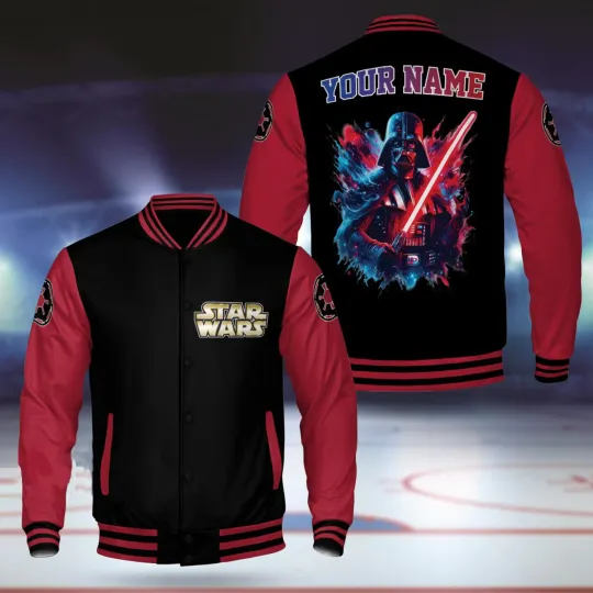 Personalized Star Wars Day Darth Vader Lightsaber Galaxy's Edge Baseball Jacket