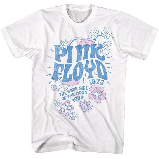 Discover Pink Floyd Dark Side Tour Floral And Sun White Adult T-Shirt
