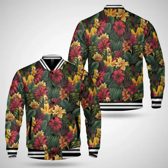 Cute Pluto Dog Tropical Leaves Aloha Summer Vacation Colorful Flowers Jacket