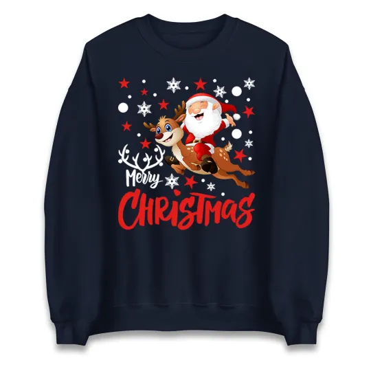 Discover Santa With Reindeer Christmas Sweatshirt
