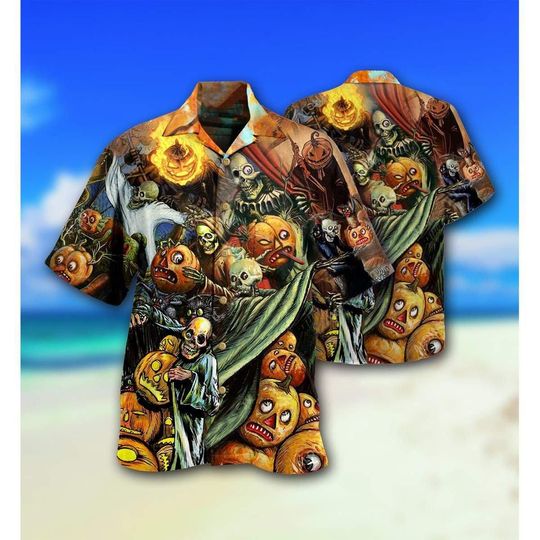 Discover Spooky Dragon Halloween Hawaiian Shirt, Scary Aloha Shirt, Haunted Party Outfit, Unisex Summer Beach Shirt for Men Women