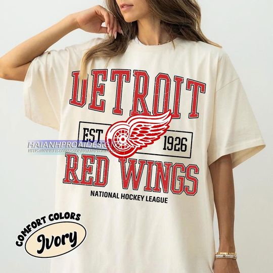 Discover Comfort Colors Detroit Red Wings Hockey T-shirt, Custom Vintage Graphic Tee, Detroit Hockey Gift For Fan