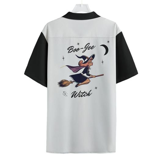 Boo-Jee Witch Black & White - Spooky Season Unisex Hawaiian Style Button Up Shirt Halloween Fall