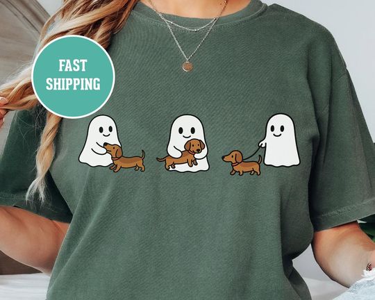 Discover Ghost Trio Halloween Dachshund Unisex T-shirt -  Weenie Dog Lover Tee, Spooky Doxie Owner Gift, Haunted Ghosts Shirt, Fall Season