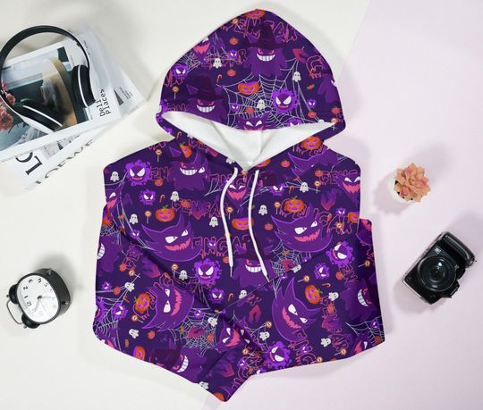 Gengar Hoodie, Cute Gengar Graphic Hoodie, Funny Gengar Sweatshirt, Trendy Unisex Hoodie, Kawaii 3D Print Gengar Hoodie Christmas Gift