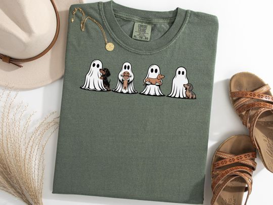 Discover Dachshund Dog Ghost Halloween Shirt, Spooky Ghost Dog TShirt, Funny Halloween Tee for Dog Lovers, Fall Graphic Shirt