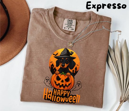Discover Dachshund Halloween Shirt| Witch Sausage Dog Pumpkin Tee| Spooky Dog Lover Gift| Fall Comfort Colors| Halloween Shirt| dachshund shirt
