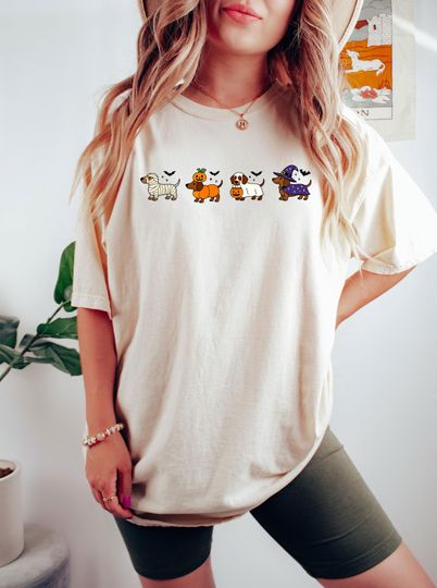 Discover Halloween Dachshund T-Shirt, Dachshund Shirt, Halloween Cute Dog Shirt, Cute Ghost Dogs Halloween Shirt, Funny Halloween Tee