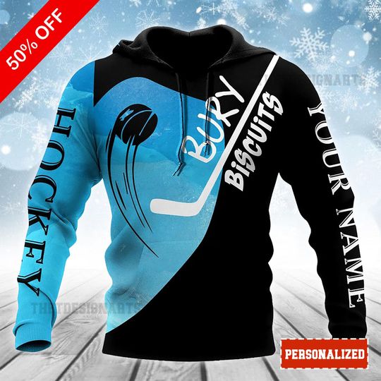 Discover Personalized Ice Hockey Bury Biscuits 3D Hoodie, Christmas Hockey Gift, Unisex Sports Sweatshirt for Hockey Fans
