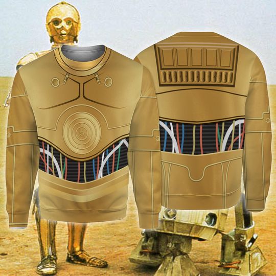 C3-PO 3D All Over Print Costume Ugly Sweatshirt, Starwars C3PO Ugly SweatshirtCosplay, Starwars Warrior Inspired Outfit, Halloween Costume
