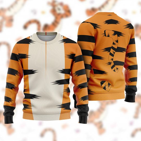 Tigger Winnie The Pooh All Over Print Ugly Sweatshirt, Winnie The Pooh Halloween Cosplay Sweatshirt, Disneyland Tigger Halloween Costume Shirt