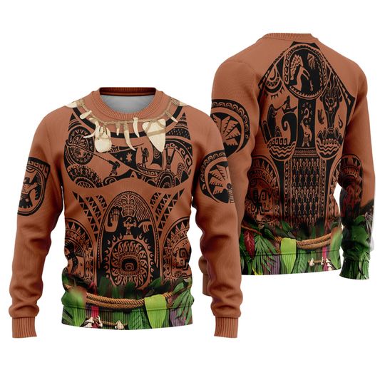 Moana Maui Full Over Print Ugly Sweatshirt Moana Maui Halloween Cosplay Shirt, Halloween Costume Moana Movie Disneyland, Magic Kingdom Sweatshirt