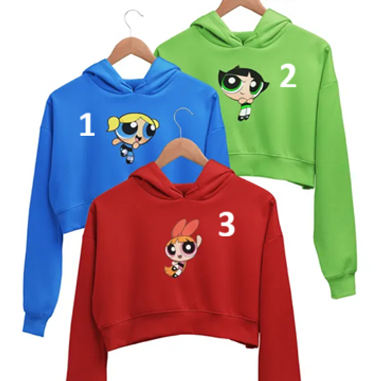 Powerpuff Girls Crop Hoodie Blossom Bubbles Buttercup Cartoon Sweatshirt for Women