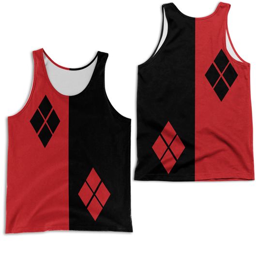 Harlequin TANK TOP Harley Quin Tank Top Red Black Top Halloween Tank Top