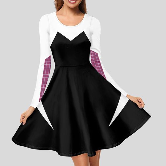 Spider Gwen Inspired Long Sleeve Skater Dress | Halloween | Cosplay | Women's Clothing