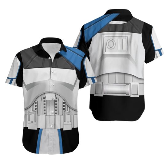 The Clone Trooper Cosplay Button Shirt, Star Wars Hawaiian Shirt Men, Halloween Costume, Robots Button Up Shirt, Galaxy's Edge Shirt