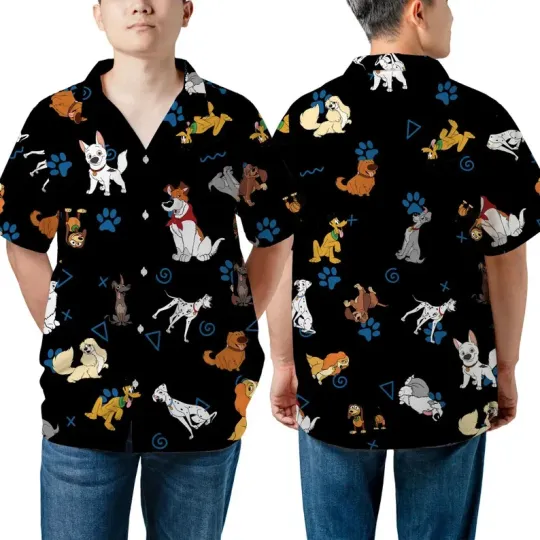 Discover Disney Lady And Tramp Dalmatians Slinky Black Hawaiian Shirt