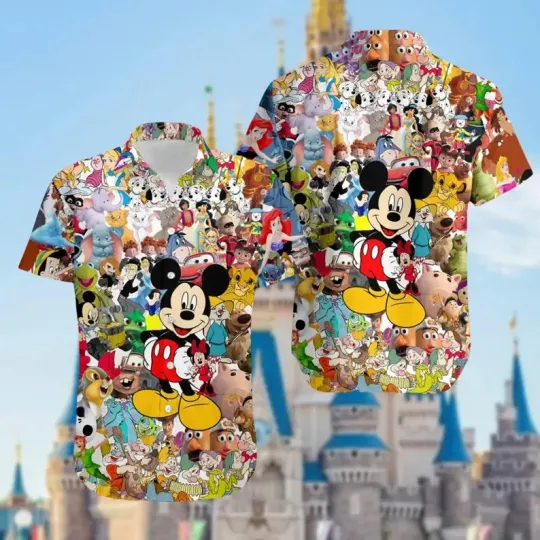 Discover Disney Mickey Mouse Characters Magic Kingdom Collage Hawaiian Shirt