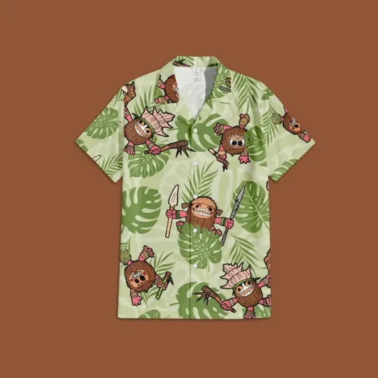 Discover Disney Moana Kakamora Tropical Leaves Summer Vacation Green Hawaiian Shirt