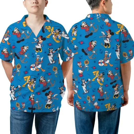 Discover Disney Mickey And Friends Cruise Line Deep Blue Hawaiian Shirt
