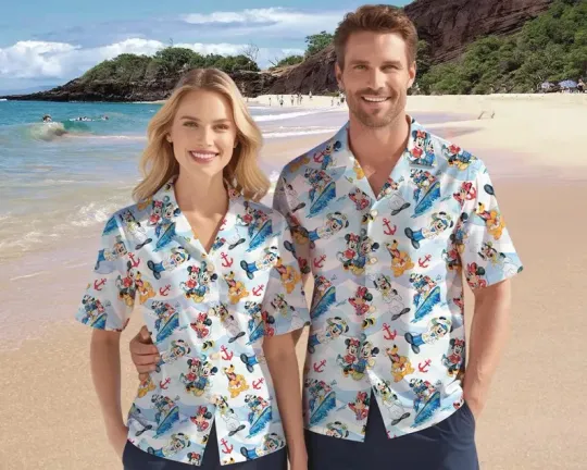 Discover Disney Mickey Mouse Cruise Aloha Blue Hawaiian Shirt