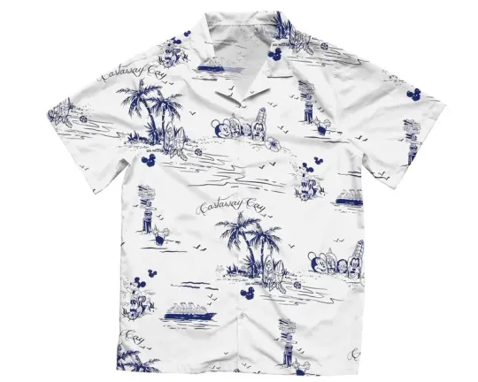 Discover Disney Vintage Mickey Friends On Castaway Cay Cruise Mode White Hawaiian Shirt